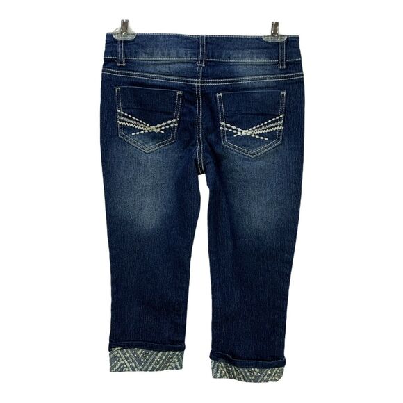 Faded Glory Girls Capri Jeans Size 10 Embroidered Cuffed Low Rise W26 x L15 - Picture 2 of 8